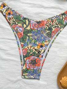 Swim Vcay Women's Two Pieces Tropical Print Bandeau Bikini Set Set With Metal Decor, Casual Resort Bikini For Summer Beach Vacation - Multicolor - View 4