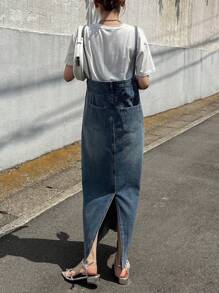 FRIFUL Women's Straight Cut Denim Pinafore Dress