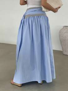 DAZY Falda larga de mujer con cintura con cordón y parches de colores contrastantes - Azul - Ver 4