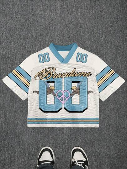 Manfinity Dauomo 男士字母与天使印花宽松V领短袖T恤