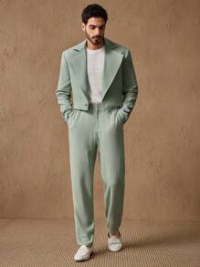 Manfinity VCAY 男士绿色短款西装外套：时尚梭织面料翻领和长袖，打造现代感，适合秋冬穿着