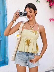 Vivid Eden 女式编织面料 Sunprint 露背修身吊带背心 春夏装、夏装、情人节、女士度假装、女士沙滩装、节日装、浪漫优雅装、波西米亚风、波西米亚风、甜美、狂欢节装、热带度假女士服装