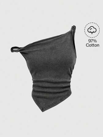 J-Fashion Top de tirantes asimétrico de talla grande con estampado de copos de nieve de unicolor y efecto retorcido para festivales de música