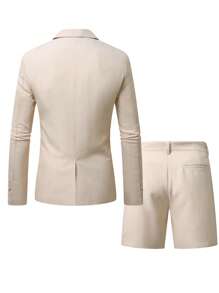 Manfinity Bizformal Solid Color Business Casual Long Sleeve Blazer & Pocket Shorts Suit Set Casual Suits For Men