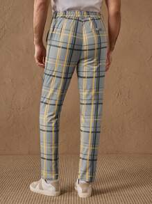 Manfinity ModaGents Men's Multicolor Cropped Knitted Pants: Stylish Plaid Pattern Semi-Sheer Trousers With Zipper Detail