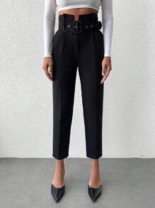 EURMUSE Belted Cropped Suit Pants - Black - View 5