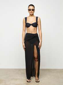 AiiRZ Sheer Ruched Sarong Maxi Skirt With Side Split