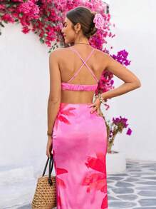 Vivid Eden 女士花卉印花镂空休闲度假长款吊带裙