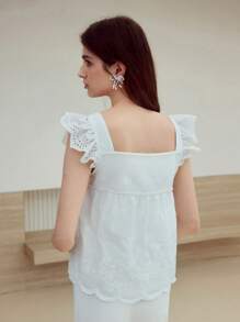 MOTF STUDIO EYELET EMBROIDERY RUFFLE BLOUSE - White - View 4