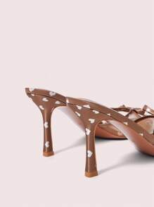 CUCCOO DOLLMOD Women's Bowknot Decor Heart Pattern Fashion High Heel Slide Sandals - Brown - View 8
