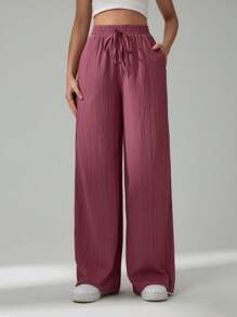 SHEIN Tall Pantalones rectos de unicolor de casual mujer con nudo lateral para resort