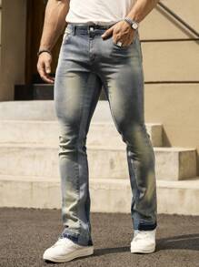 RivetRise Jeans ajustados de hombre de uso casual diario con bolsillo sesgado lavado