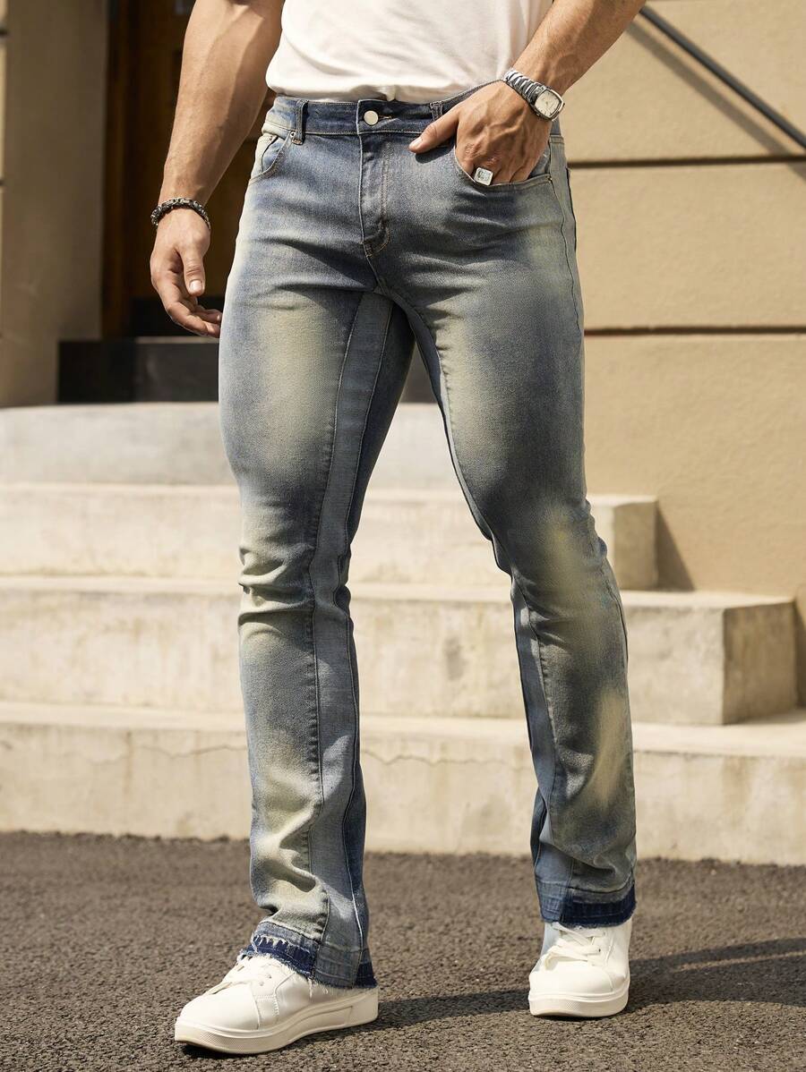 RivetRise Jeans ajustados de hombre de uso casual diario con bolsillo sesgado lavado