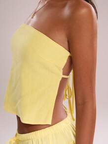 SHEIN BAE Canotta estiva da donna in lino, sexy e con schiena scoperta, lacci, casual, per vacanza o uscite in spiaggia, colore crema giallo