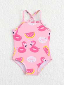 SHEIN Cartoon Flamingo Print Pink Newborn Infant Baby Swimsuit/Custom Print/Baby Girls/One-Piece Swimwear Swimsuits For Baby Baby Swimwear Baby Swimsuits Swimming Suits For Baby Swimming Suits For Baby S