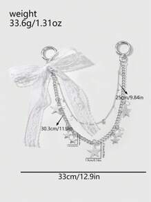 ROMWE Kawaii 1 pièce Pendentif coréen minimaliste élégant et polyvalent en argent de haute qualité avec chaîne à plusieurs couches, étoile et lune, breloque en dentelle blanche, DIY porte-clés, décorations de sac, convient pour les femmes, port quotidien et cadeau