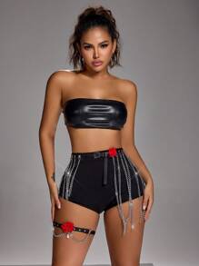 Spicy Aura 2pcs/Set Women Lingerie Leather Waist Chain + Thigh Garter - Black - View 5