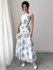 Modelyn Women Elegant Commuting Sleeveless Dress - White - View 3