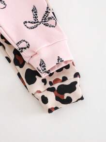 Cozy Pixies Baby Girl 4pcs Snug Fit Pajama Set: Soft Knit Leopard Print Bow Top, Elastic Waist Jogger Pants, Long Sleeve Pullover Sweatshirt - Multicolor - View 7