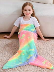 Saco de dormir con diseño de sirena que brilla en la oscuridad - Manta de franela con estampado de cielo estrellado con tema navideño para niños y adultos, 2 en 1 convertible en saco de dormir con constelaciones luminosas, regalo perfecto para acampar, fiestas de pijamas y noches de película acogedor