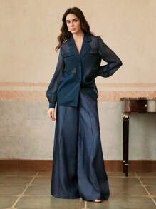 Anewsta Elaire Business Casual Women's High Waist Modern Wide Leg Long Suit Pants, Elegant For Commuting