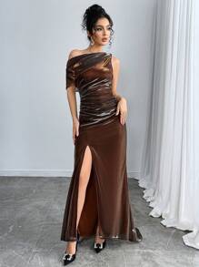 Modelyn Robe asymétrique avec encolure plissée et fente haute | Mode en ...