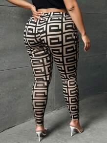 SHEIN SXY Plus Size Women's Tight-Fitting Colorful Printed High-Waisted Leggings, Suitable For Street, Casual, Sexy, Daily Wear, Shopping, Dating. Cool, Comfortable, Easy To Match, Slimming Effect, Flattering The Figure. - Multicolor - View 2