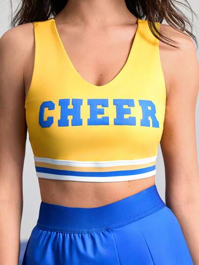 SHEIN Sports 校园啦啦队图案印花女式运动胸罩