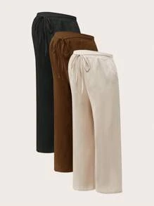 Modmama Maternity Solid Color Drawstring Waist Wide Leg Loose Casual Pants - Coffee Brown - View 3