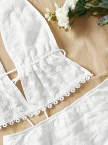 SHEIN PETITE Halter Neck Backless Top And Skirt Set With Cutout Waist - White - View 3
