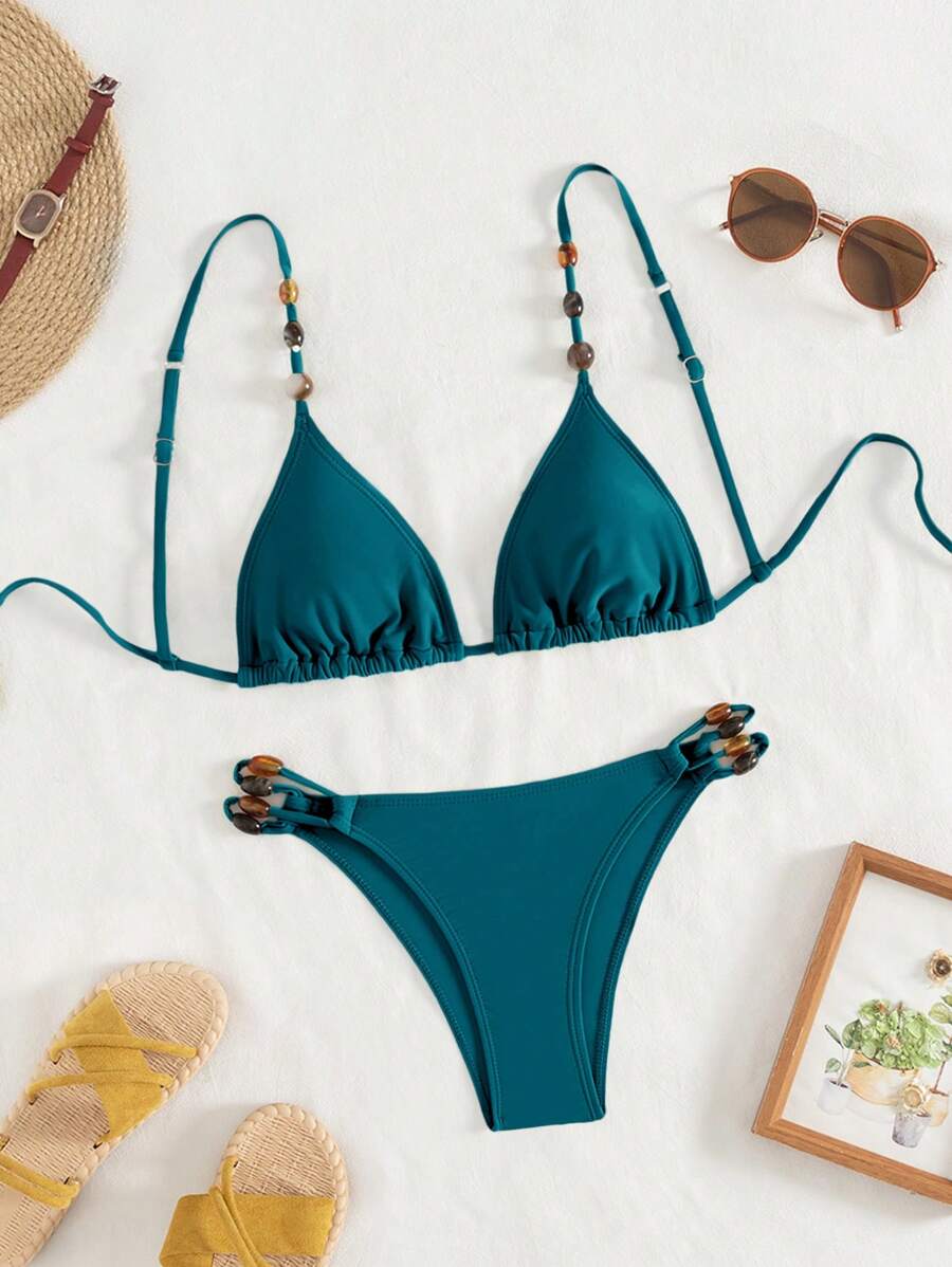 Swim Vcay Women Beach Vacation Beaded Bikini Set For Summer