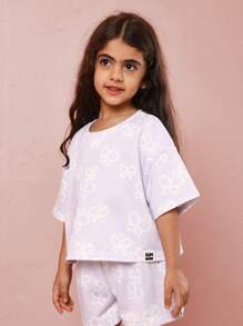 SUMWON Butterfly Print Summer Two Piece Set Girls Lounge Wear Wide Athletic T-Shirt Short Set Casual Cozy Spring Holiday Sports Wear