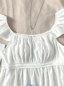 SHEIN Teen Girls All-Match Casual Versatile Solid Jacquard Loose Fit Cap Sleeve Blouse & Striped A-Line Mini Skirt, Spring & Summer