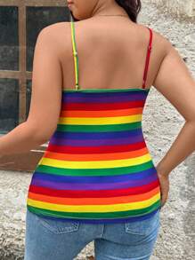 SHEIN LUNE Áo hai dây nữ cỡ lớn kiểu dáng thường ngày, kẻ sọc nhiều màu sắc, dây chéo, họa tiết cầu vồng, thích hợp cho kỳ nghỉ, lễ hội, ngày hội tự hào, mùa hè. - Nhiều màu - Xem 2