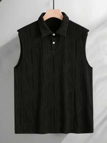 Manfinity Homme Vestă casual cu guler polo din material texturizat de culoare uni, potrivită pentru vară