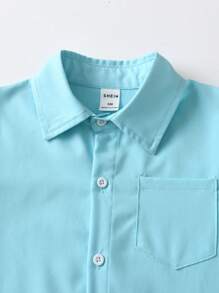 SHEIN Explorewe Young Boy's Casual Comfortable Solid Color Long Sleeve Shirt With Small Logo Decor,Casual Pants,Versatile For Autumn,School,Travel,Festivals,Spring - Green - View 3