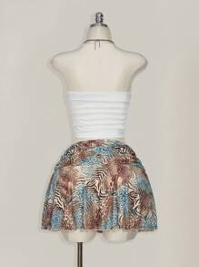 SHEIN ICON Women's Plus Leopard Print Ruched Waist Side Slit A-Line Mini Skirt, Suitable For Party, Date, Street, Vacation, Music Festival, Beach, Summer - Multicolor - View 2