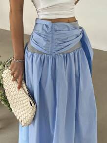 DAZY Falda larga de mujer con cintura con cordón y parches de colores contrastantes - Azul - Ver 7