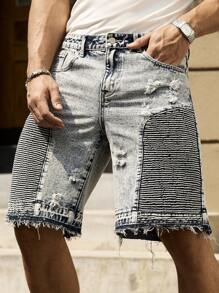 Manfinity LEGND Pantalones cortos vaqueros de hombre informales con bolsillo lateral roto, para verano