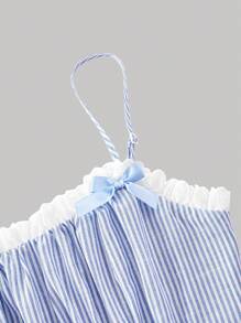 SHEIN MOD 2 件女式条纹套装：蝴蝶结短款上衣和泡泡短裤、比基尼套装、夏季套装、夏季两件套、可爱短裤和上衣套装、蓝白条纹、度假两件套、超短裤、荷叶边短裤、女士早午餐套装、女士生日套装、女士夏威夷套装