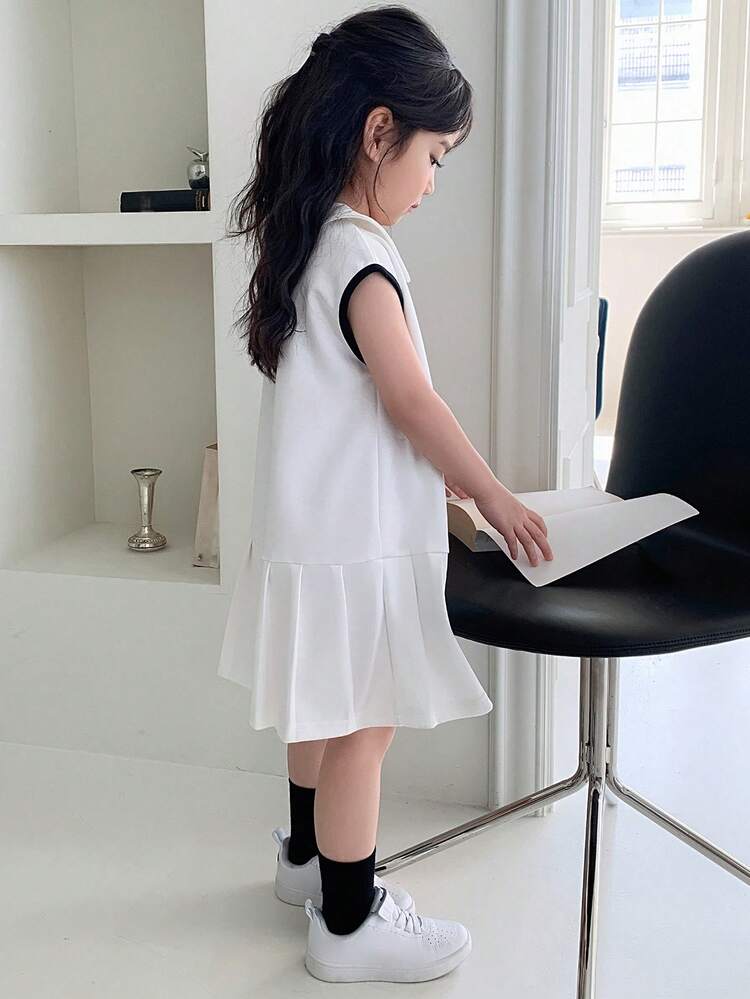 Young Girl Contrast Trim Ruffle Hem Casual Daily Summer Dress