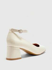 CUCCOO BIZCHIC Simple Mary Jane Chunky Heel Pumps For Women, Halloween - Beige - View 8