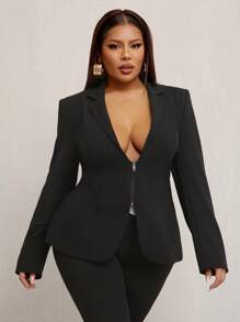 SHEIN SXY 大码时尚性感前拉链西装外套