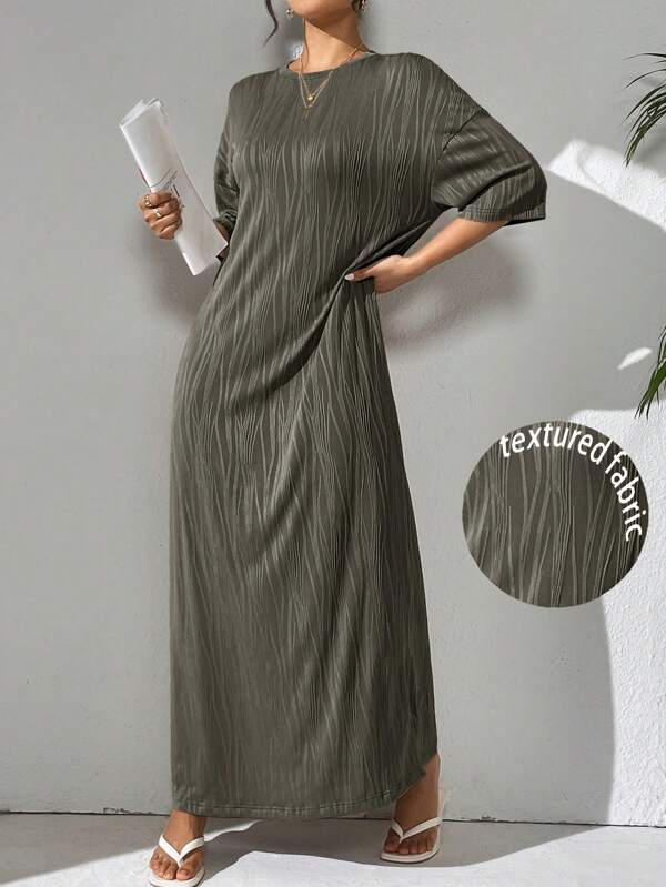 Mulvari Women's Solid Color Crew Neck Dolman Sleeve Maxi Loose Casual Dress, Spring/Summer, Dress Perfect For Beach/Casual/Vacation/Homewear