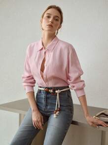 MOTF PREMIUM CAMISA BÁSICA DE BOTONES DE LINO