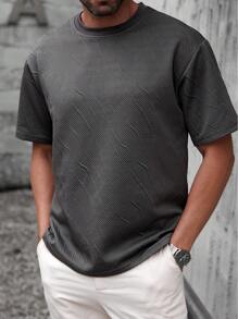 Manfinity Homme Herren Lässig einfarbiges Rundhals Kurzarm vielseitiges T-Shirt - Dunkelgrau - Übersicht 1