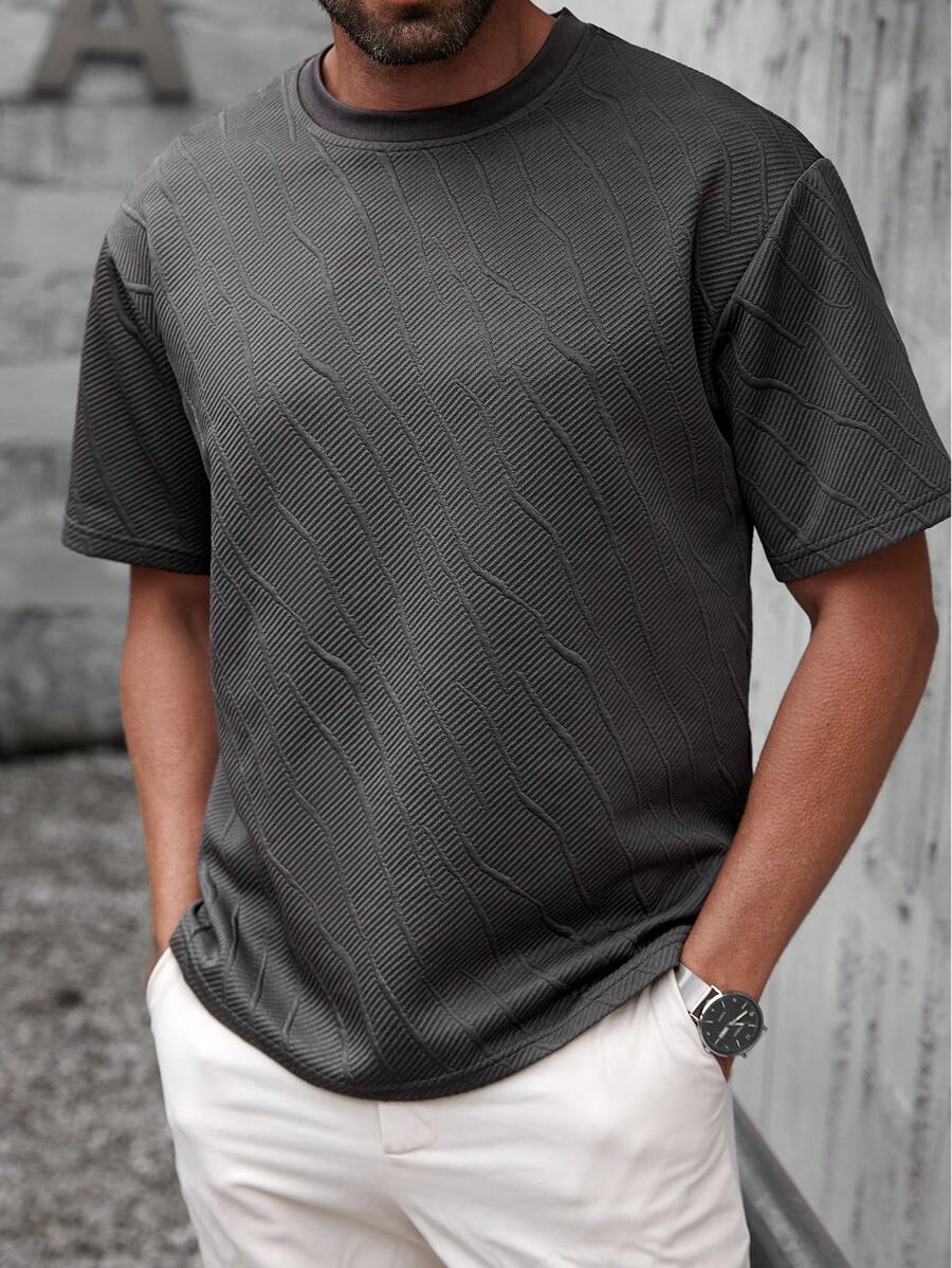 Manfinity Homme Herren Lässig einfarbiges Rundhals Kurzarm vielseitiges T-Shirt - Dunkelgrau - Übersicht 1