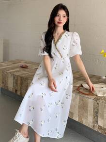 DAZY Vestido largo con mangas abullonadas bordado para mujer, primavera/verano - Blanco - Ver 6