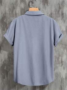 Manfinity RSRT Men's Minimalist Solid Color Front Button Short Sleeve Shirt, Summer