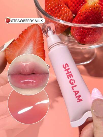 SHEGLAM Crystal Glaze Moisturizing Lip Care-Strawberry Milk Moisturizing Clear Lip Care Clear Watery Mirror Lip Care Hydrating Reduce Lip Fine Lines Lip Makeup Graduation Birthday Holiday Summer Fall Autumn Y2K Fancy Fashion Women Brand Makeup Cosmetic Beauty Party Beach Travel Camping Outdoors School Campus Trip Festivals Decor Gift Present Rose Girl Cosplay Best Color Charm Vibe